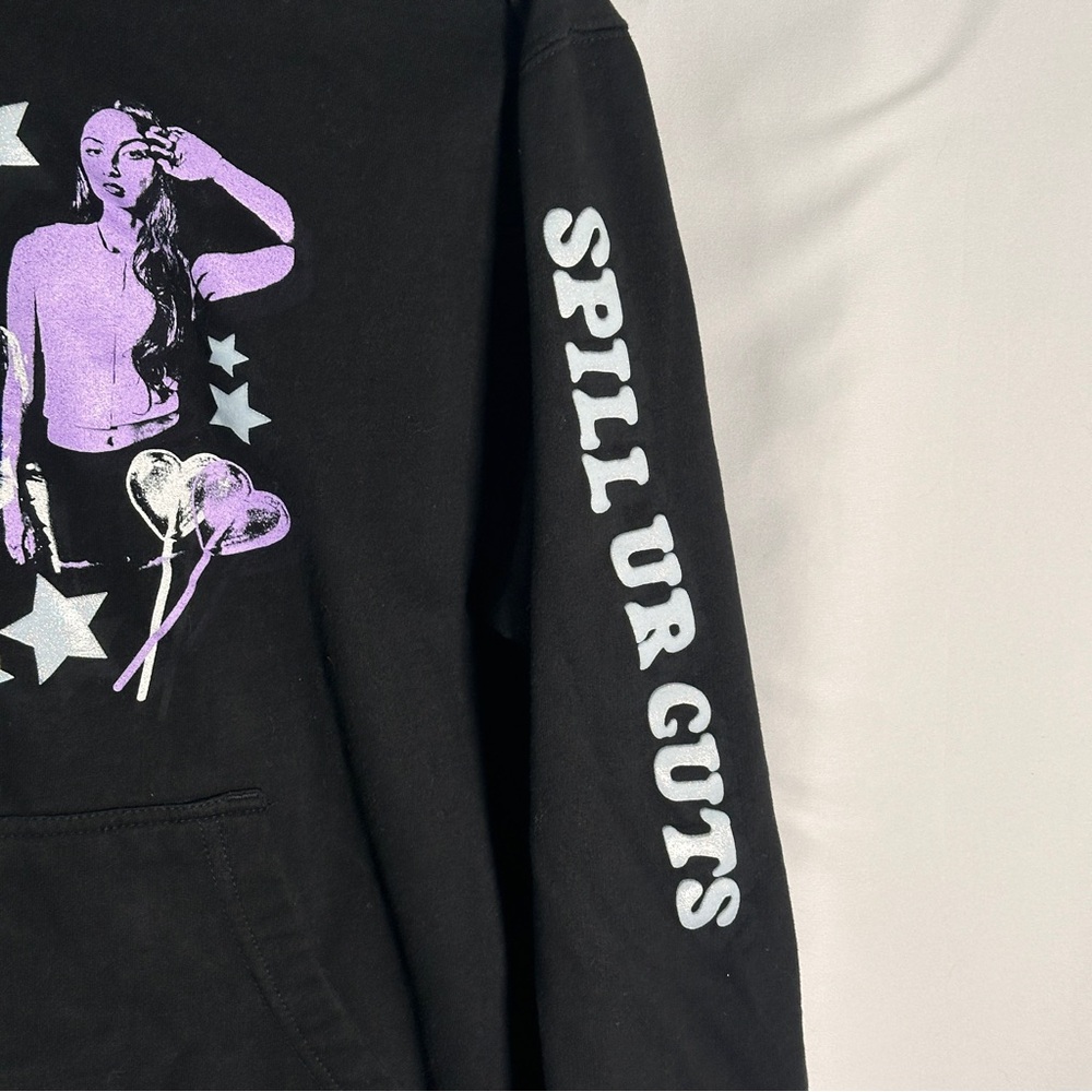 Olivia Rodrigo GUTS Tour Merch Hoodie Black Purple Graphic Spill Ur Guts Small - Picture 6 of 12